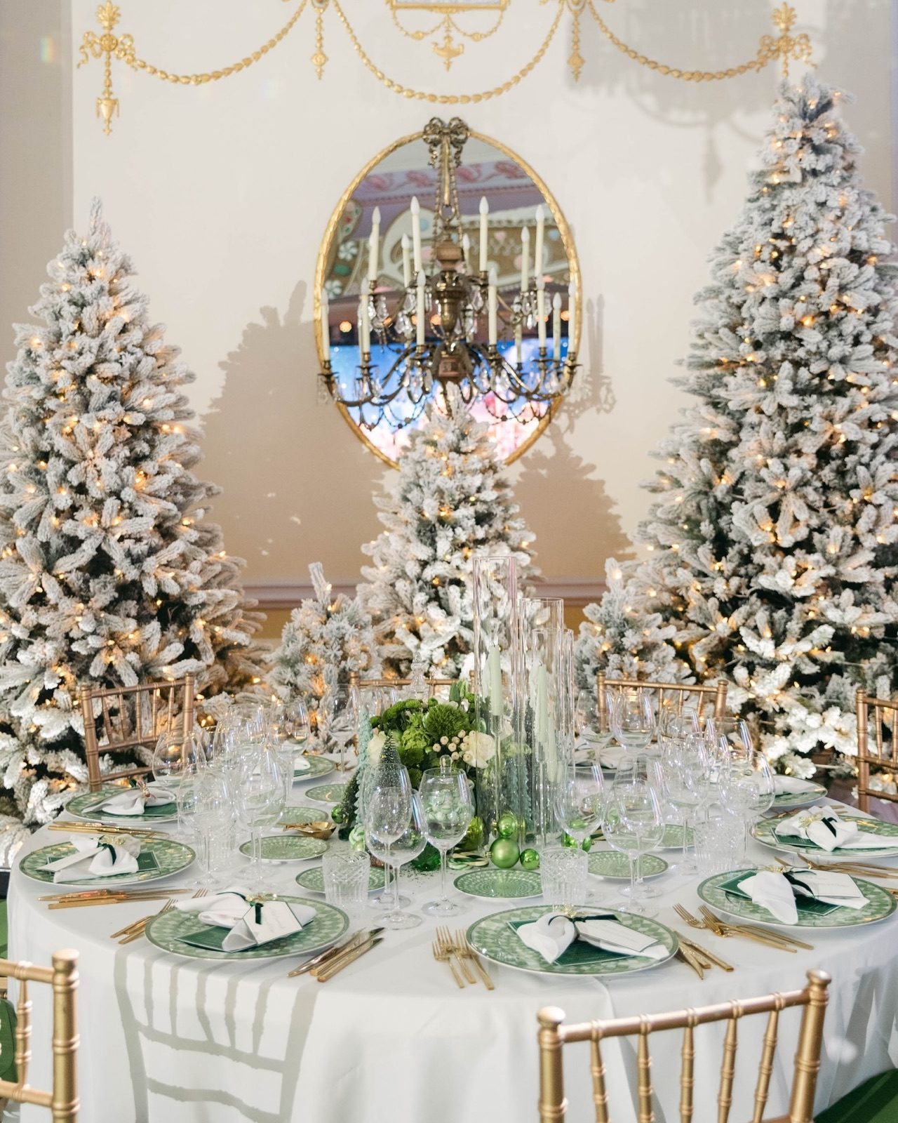 White winter trees at a holiday celebration