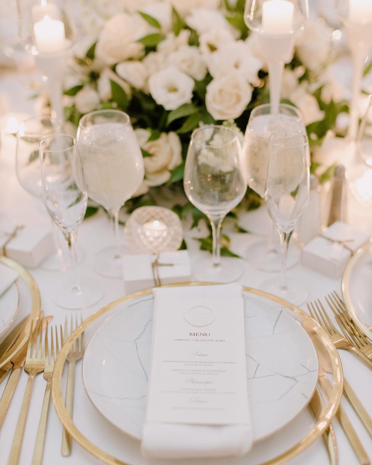White and gold place setting